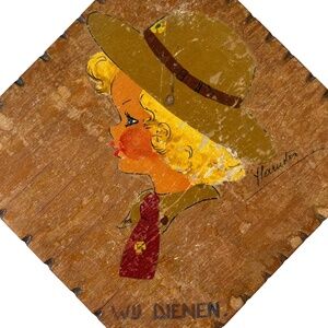 VINTAGE Dutch Girl Guides Hand Painted Wood Plaque 1930s 1940s Girl Scouts